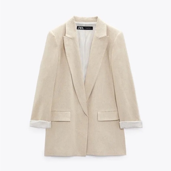 Zara Linen Relaxed Cuff Blazer - Picture 15 of 15